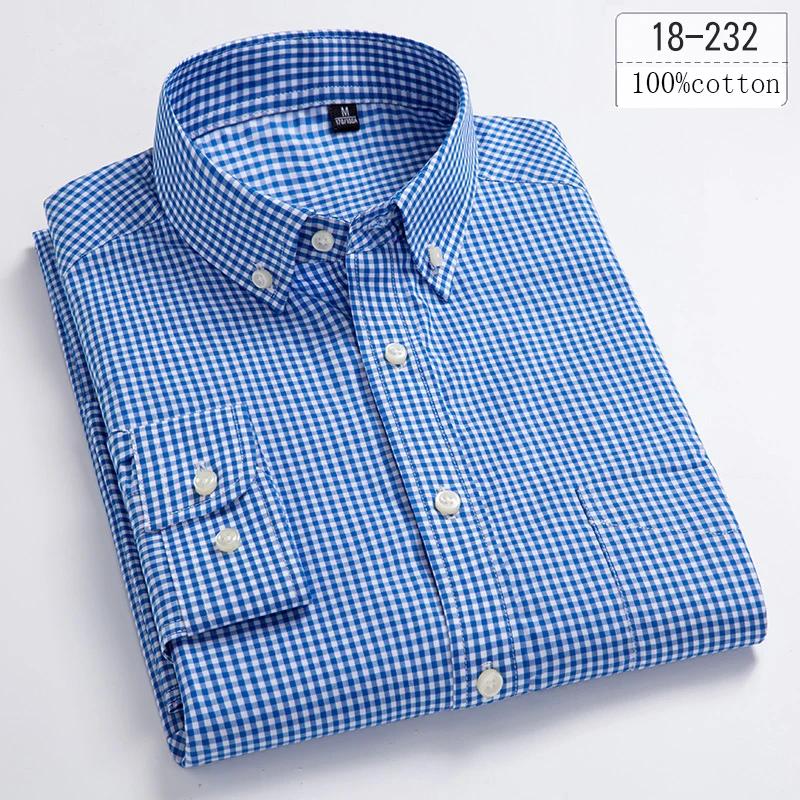 New In Shirt 100%cotton Long-sleeve Shirts for Men Slim Fit Plain Shirt Thin Plaid Striped Tops Fashion Elegants Office Clothes