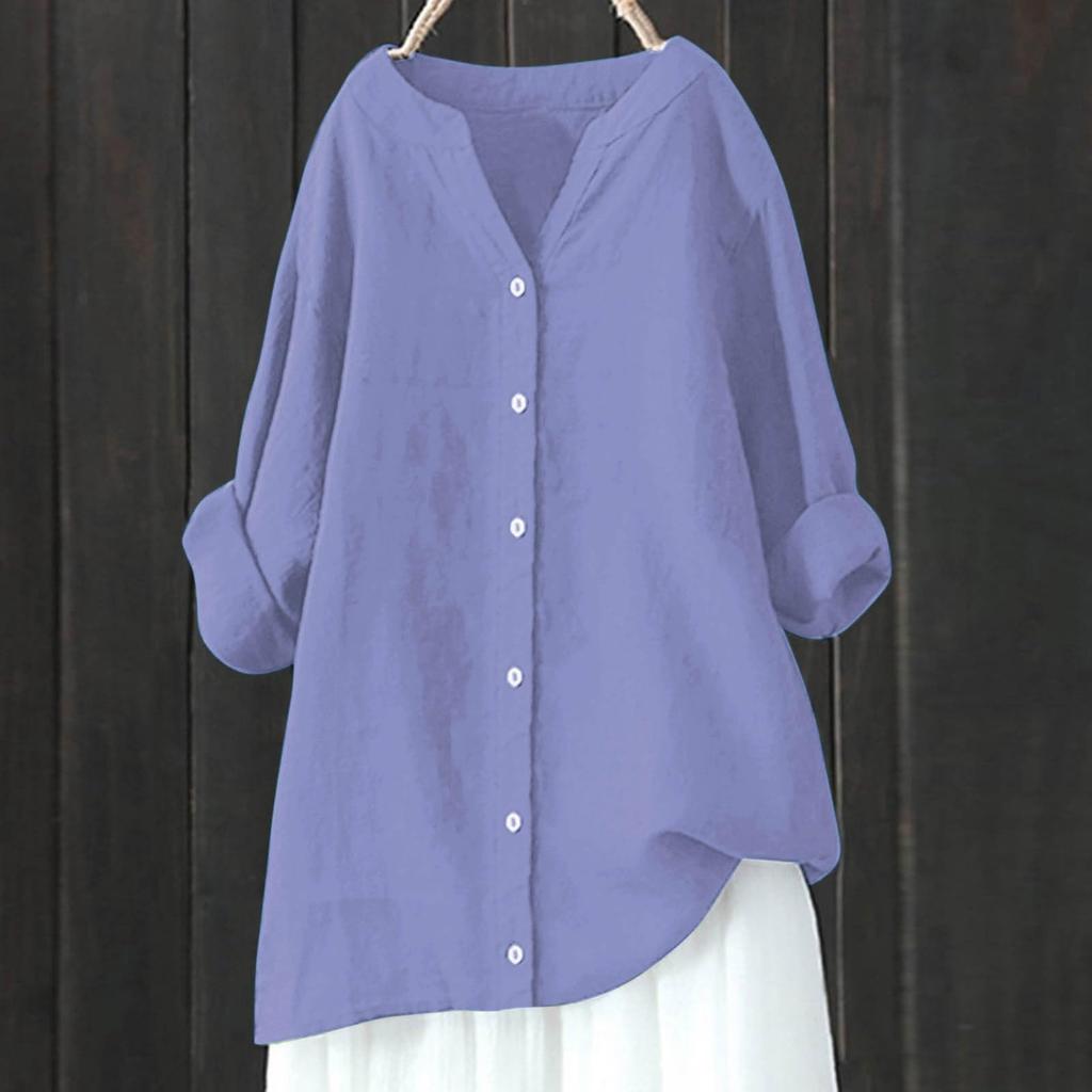 Damen Langarm Knopf Farbe Lockeres Hemd Freizeit Hemd