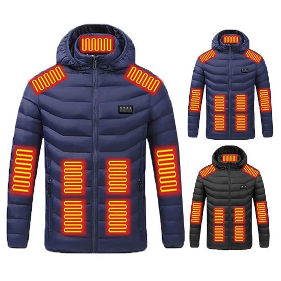 Yousheng Heated Cotton Coat Hooded Long Sleeve Zipper Placket Jacket 19 Zone Hot Spots Hand Washable USB Powered Outerwear