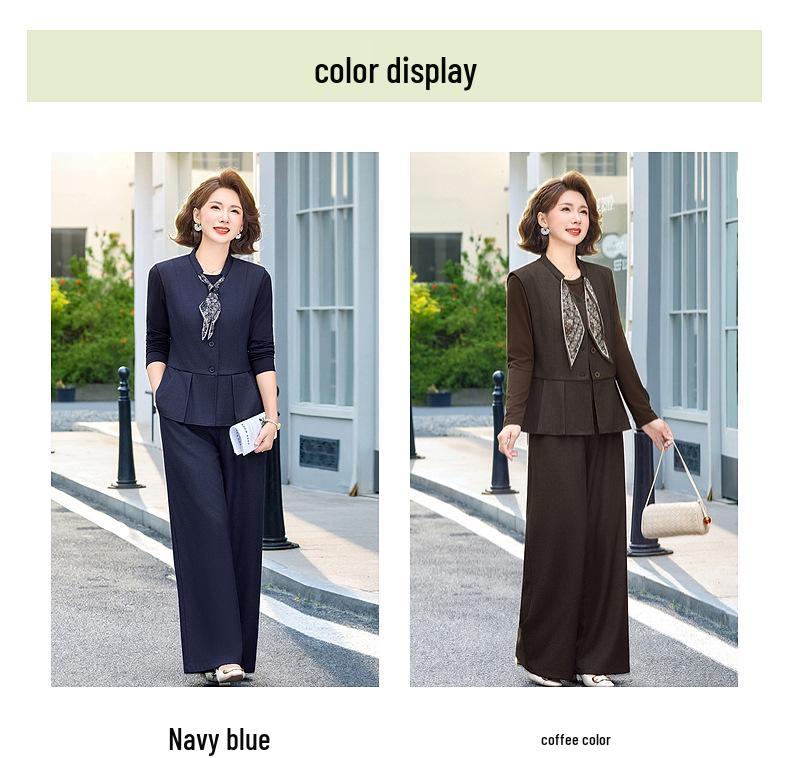 Spring Collection: Elegant Casual Lace-up Top & Elastic Waist Pants Set for Middle-aged and Elderly Women.