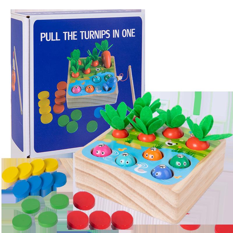 

Children s 3-in-1 Wooden Toy: Fishing, Radish Pull, Coloring Game - Educational Puzzle for Color Recognition & Classification