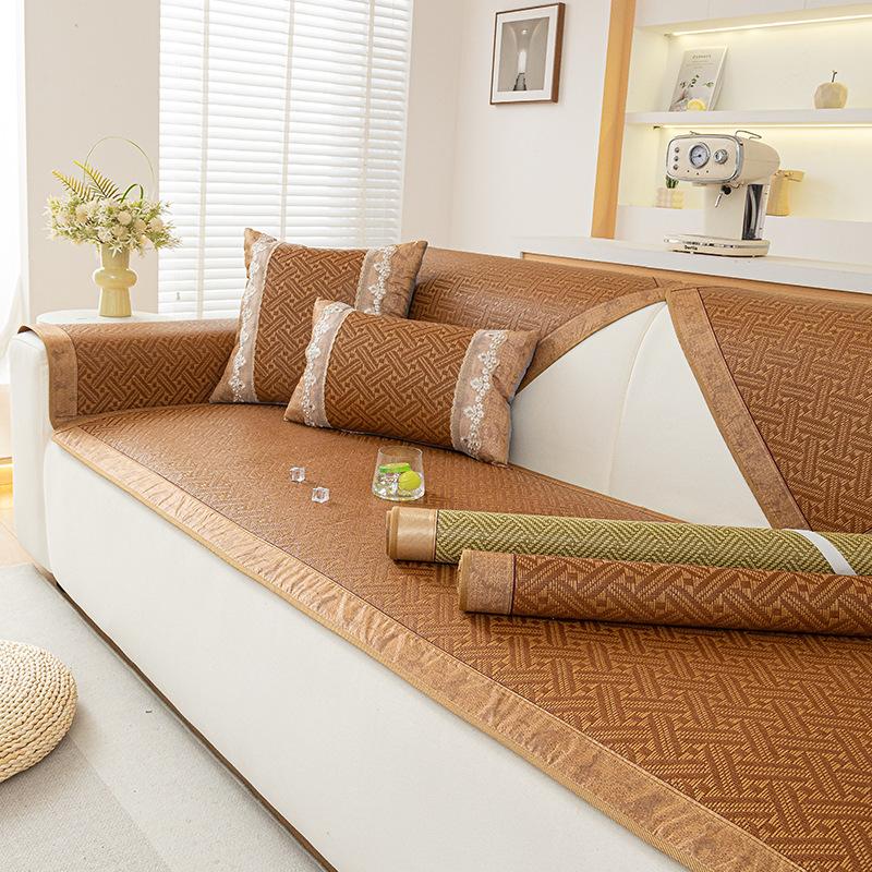 Retro Sofa Cushion  Summer New Rattan Seat Cushion Cover Cloth Mat One Piece Straight Combination Sofa Seat Cushion