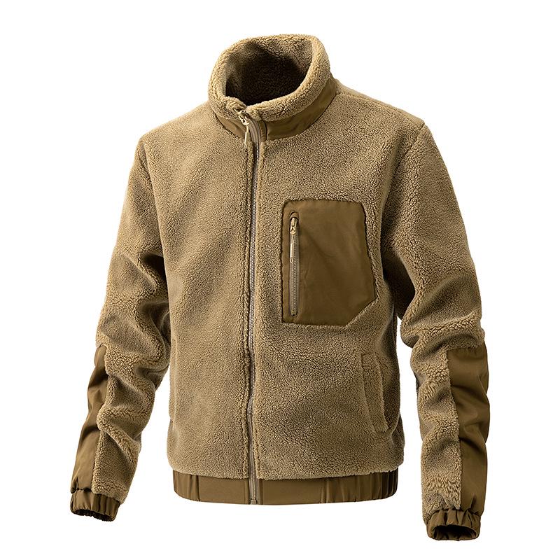 European and American Blue Stand-Up Collar Polar Fleece Lamb Wool Coat