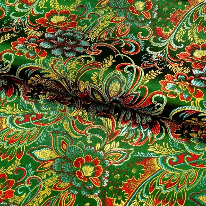 Wide 114cm Damask Jacquard Lilies Pattern Fabrics for Diy Sewing Cheongsams Ethnic Costumes Mongolian Robes Decorative Fabric
