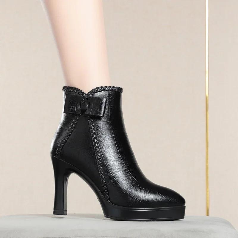 Fashion White Black High Heel Ankle Boots Women 2024 Pointed Toe Keep Warm Elegant Short Booties Ladies Ankle Buckle Decoration