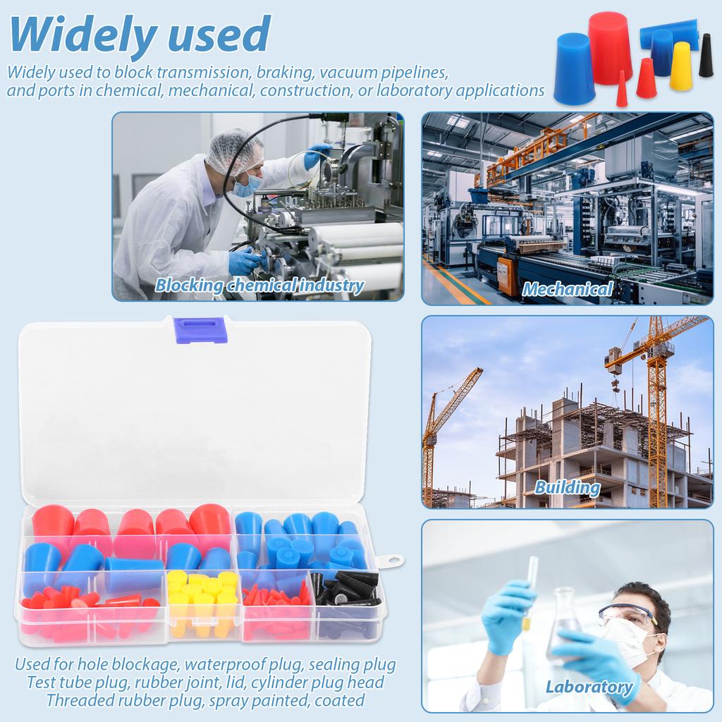 190Pcs Silicone Rubber Tapered Plugs High and Low Temperature Resistant Waterproof 8 Sizes From 1/16 To 5/8Inch for Hole Plugs