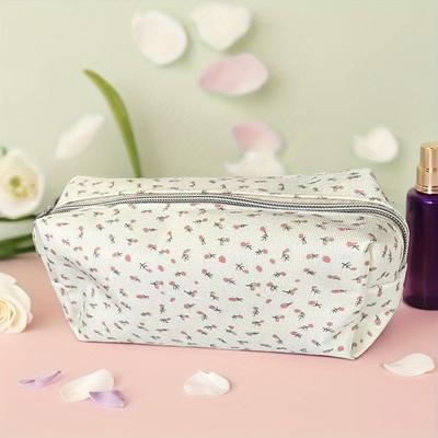 Floral Oxford Cloth Pencil Case for Girls Large Capacity Artistic Fresh Look Cute Simple Storage Bag for School Supplies