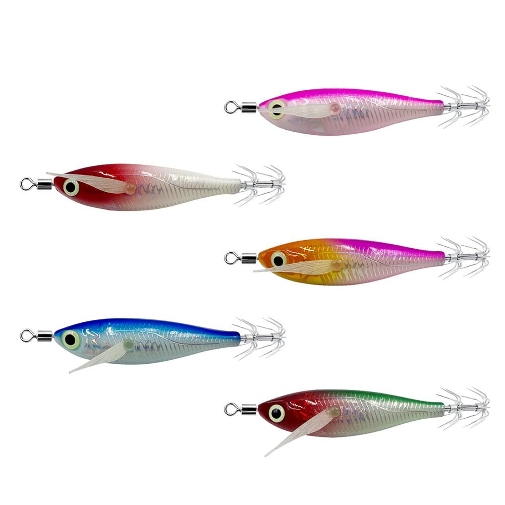 Luminous Artificial Squid Hook Horizontal Prawn Hook 80mm Wood Shrimp Cuttlefish Hard Bait for Cuttlefish Sea Fishing