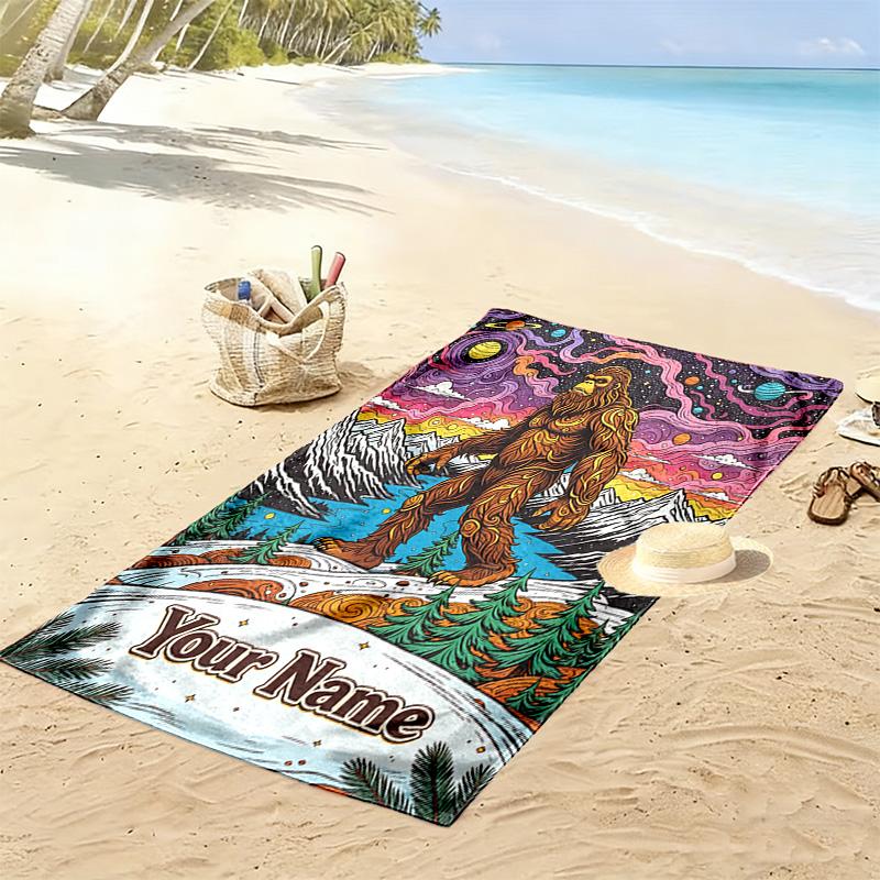 Name Custom Bigfoot Print Beach Towel, Large Soft Quick Dry Towel for Beach Camping Swimming