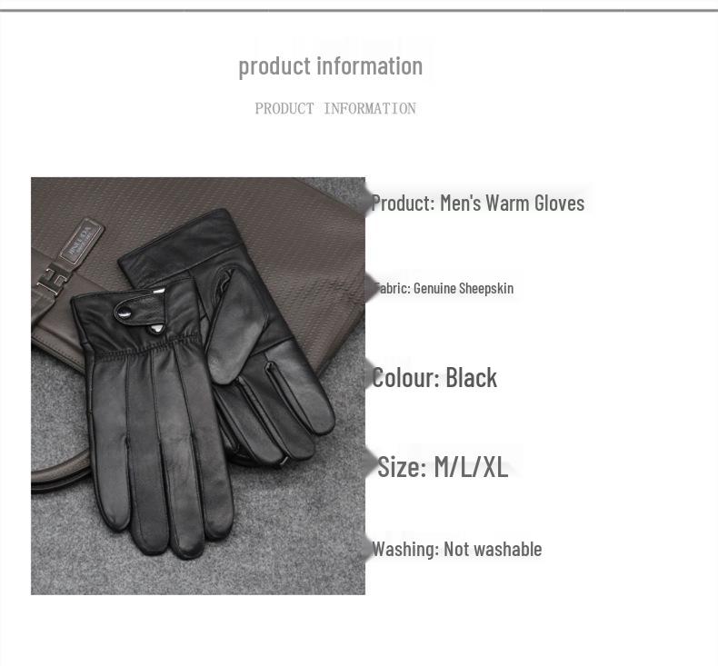 Men's Spliced Genuine Leather Fleece-Lined Cold-Proof Driving Gloves