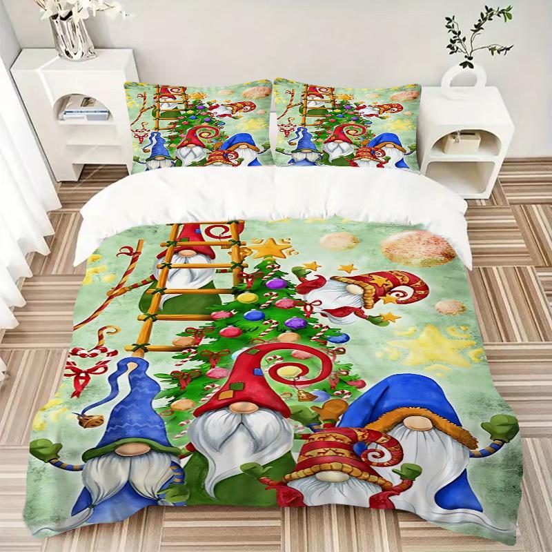 3pc Christmas Gnome Decorative Bedding Set-Festive Holiday Decoration for Bedroom,Guest Room,Living Room 1169a