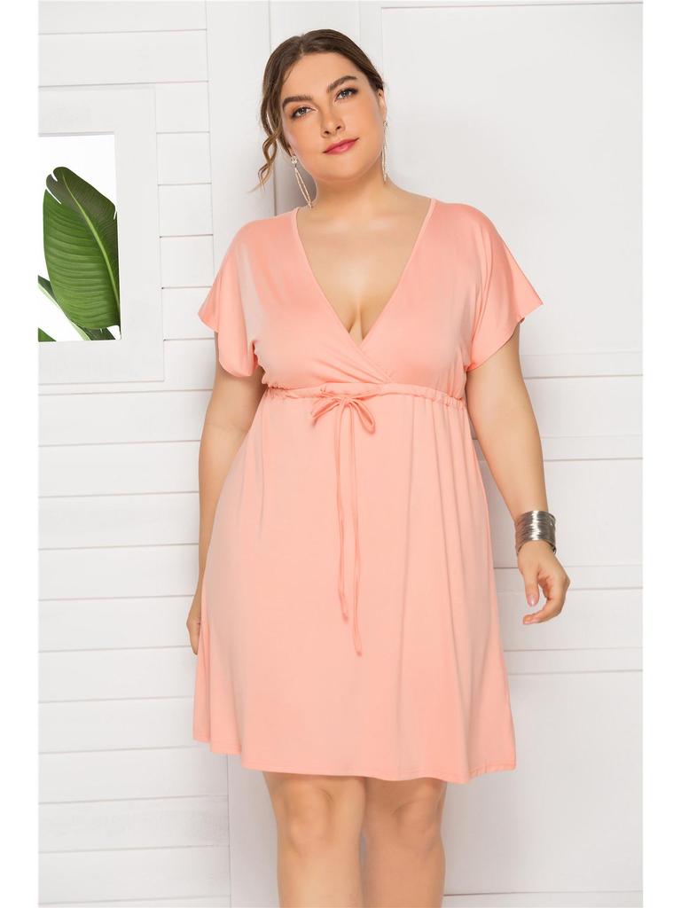 European Sexy Sleeveless V-Neck Elastic Waist Plus Size Dress