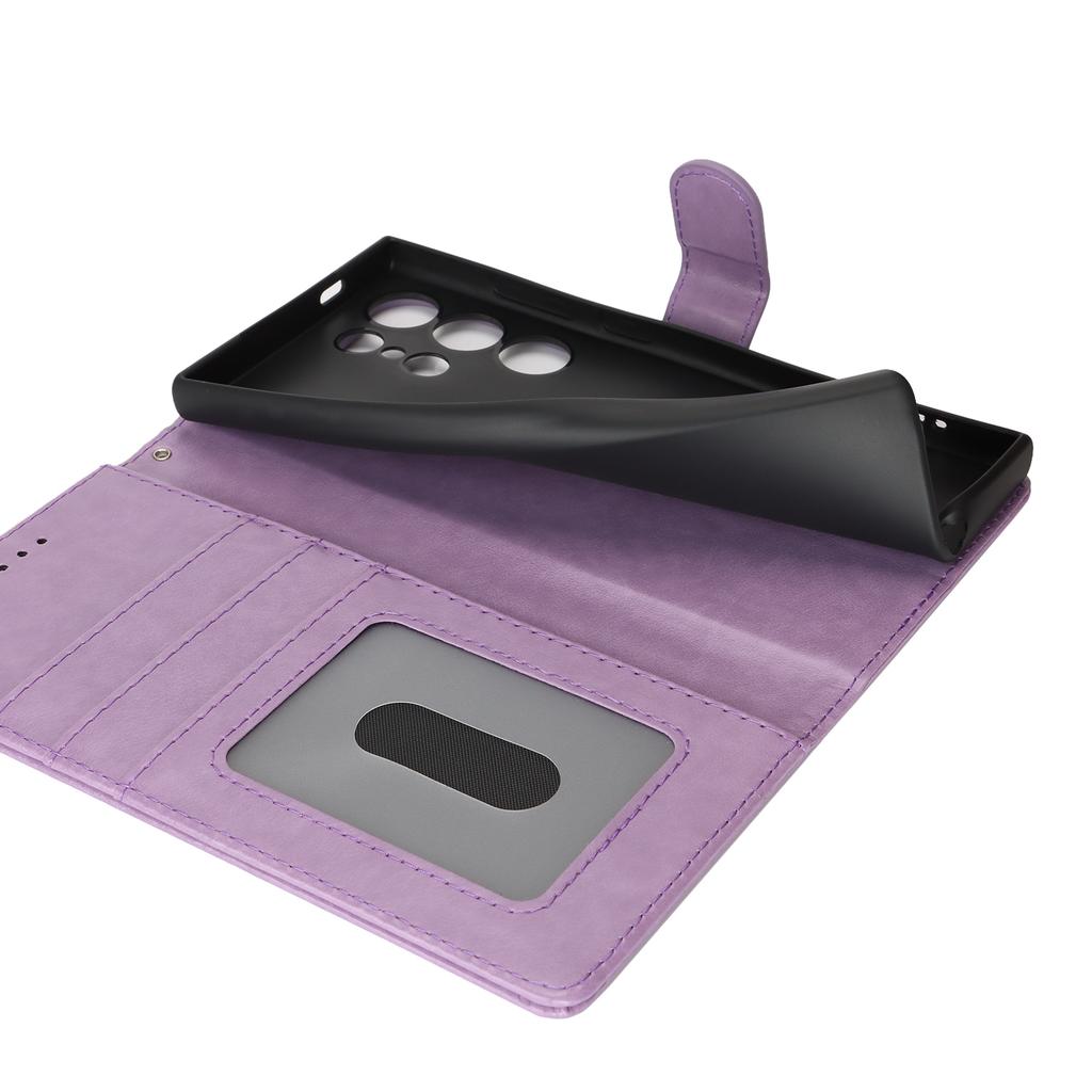 For Samsung Galaxy S24 Ultra Stand Case Textured Leather Wallet Phone Cover with Strap