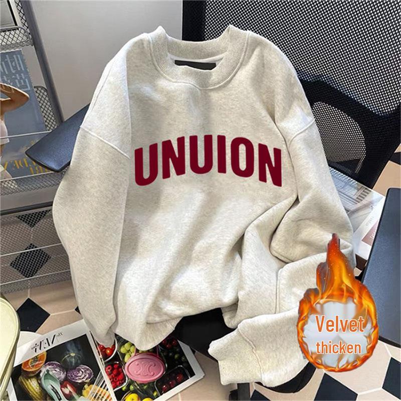 Oversized Vintage Fleece-Lined Crew Neck Sweatshirt - 450G Heavyweight, Autumn/Winter Streetwear