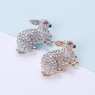 Cute Rhinestone Rabbit Brooch Animal Series Brooch Fashion Alloy Rhinestone Pin Clothing Accessories