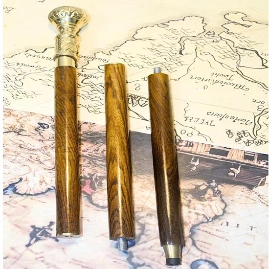 Luxury Wooden Walking Stick with Brass Handle Hand-Carved Cane for Walking Support Functional Gift for Men Collectors