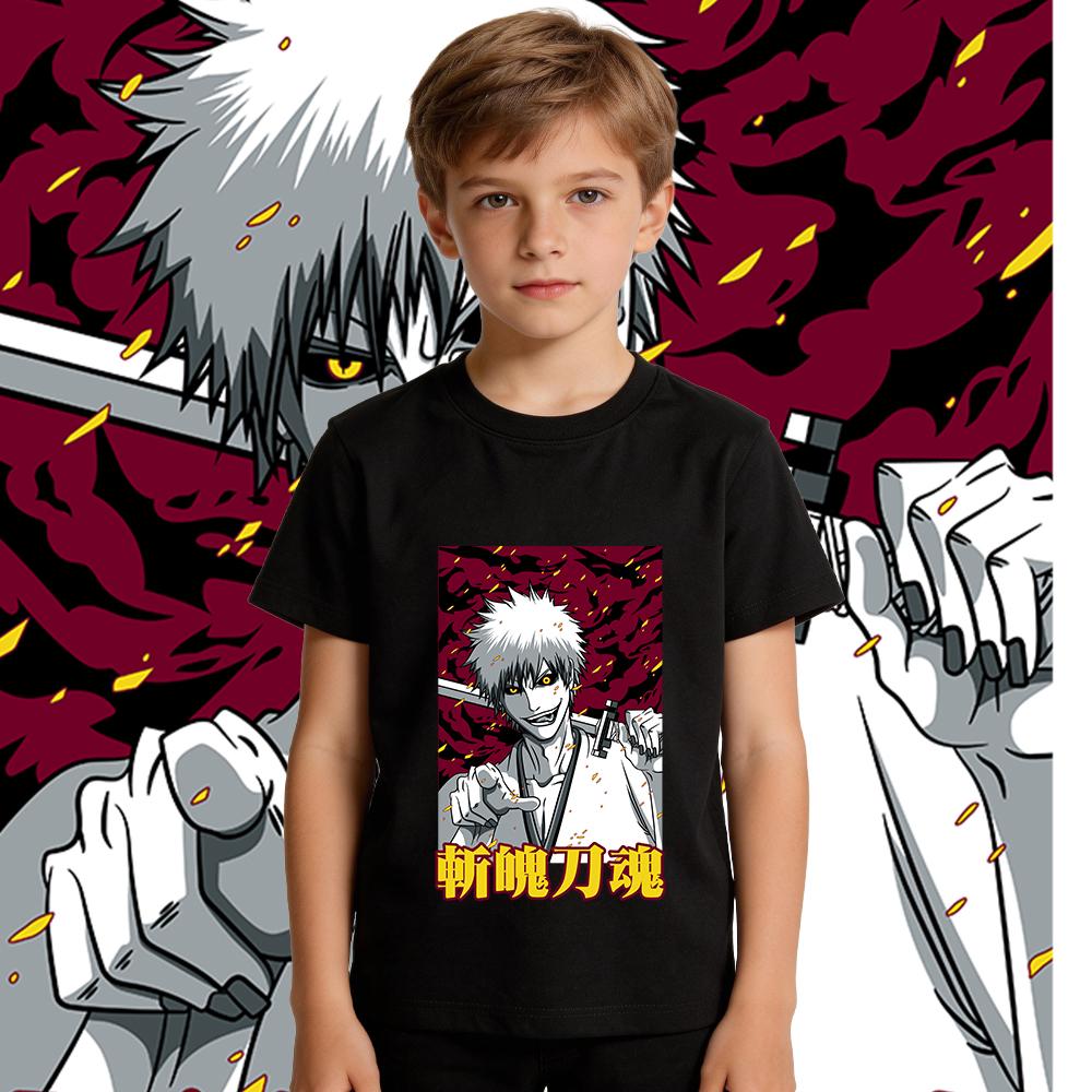 Bleach Zangetsu Anime Print Cotton T Shirt for Boys Girls Casual Summer Top Soft Breathable Kids Clothing