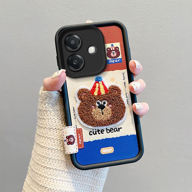 KEYSION Cartoon Cute Plush Embroidery Case for OPPO A5i with Lanyard Silicone Shockproof Phone Back Cover for OPPO A5i