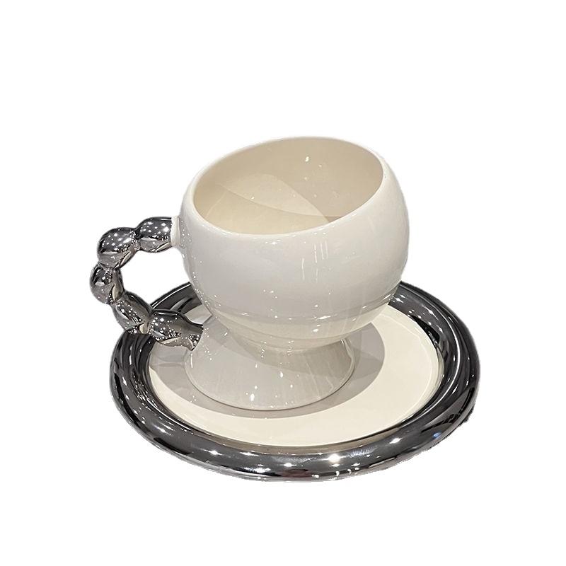 English Afternoon Tea Coffee Cup Saucer Delicate Ceramic White Purple Couple Mug Latte Art Coffee Cup Home Breakfast Mug Gifts