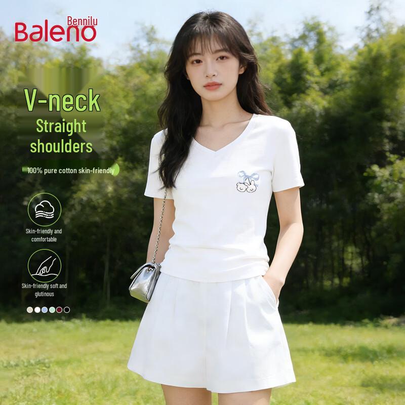 Baleno Women s Pure Cotton V-Neck T-Shirt with BNL Cherry Bear Print M