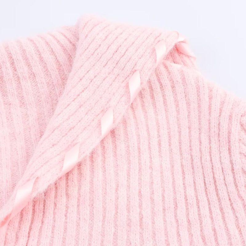 Kaslead New Women clothes Western Style Fashion Simple Asymmetric Ribbon Decorative Knitted Outerwear