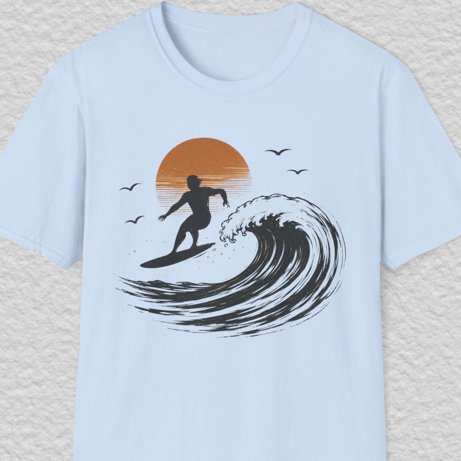 Surf Wave Shirt, Minimalist Surfer Tee, Coastal Ocean T shirt, Retro Surfing Shirt, Ocean SunseT shirt, Beach Wave Tee 3XL