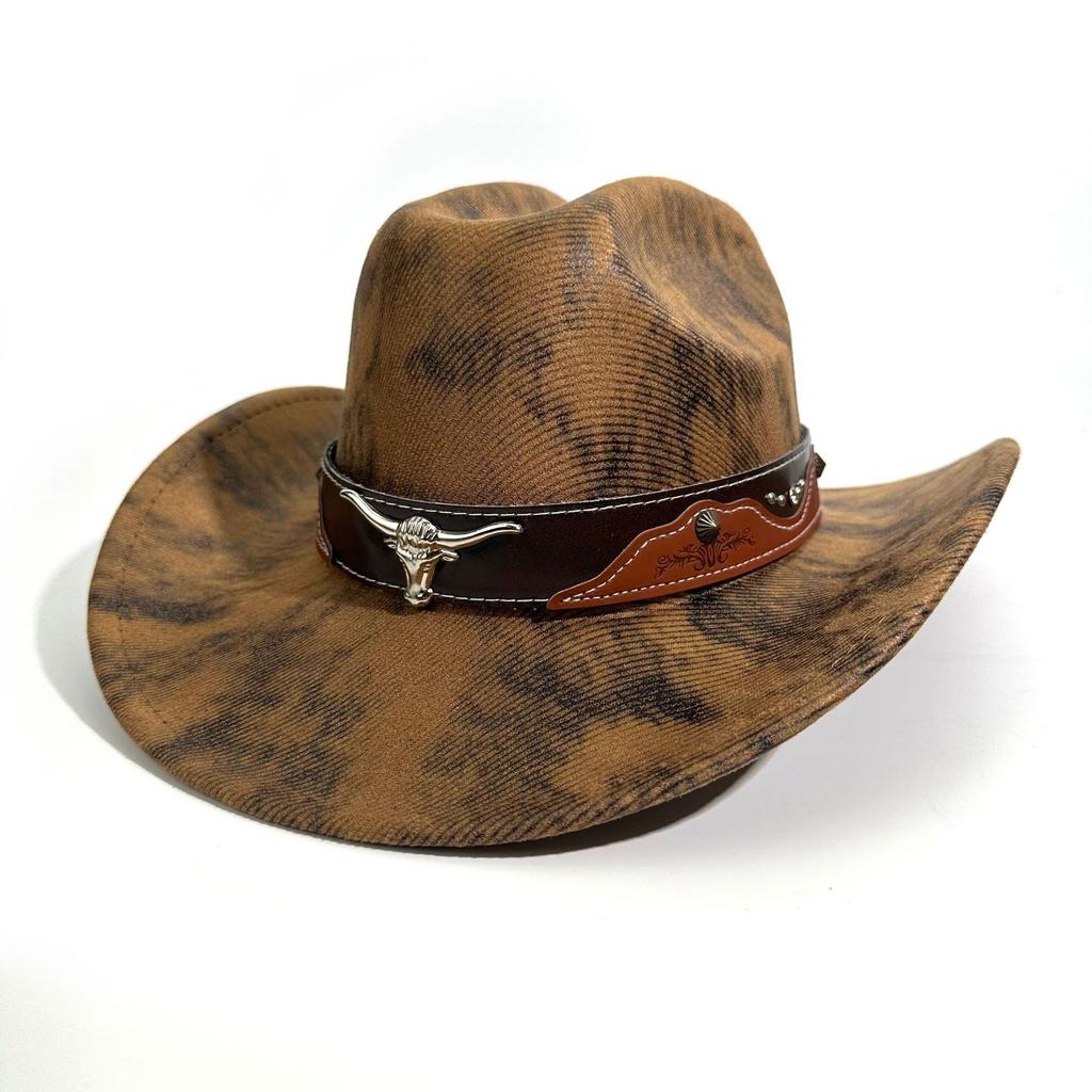 Dayan Western Cowboy Hat Cow Head Belt Rivet Jazz Hat Men'S And Women'S Spring, Summer And Autumn Outdoor Travel Sunshade And Sun Protection Hat