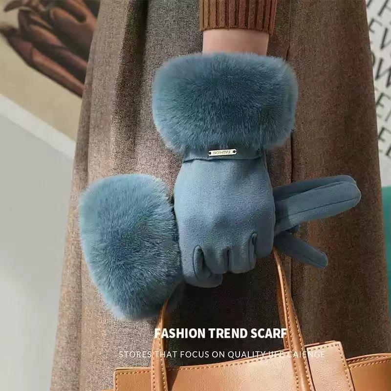 Gloves Women Autumn Winter Modal Korean Riding Gloves Fingerless Touchscreen Fleece Lined Thick Warm Gloves