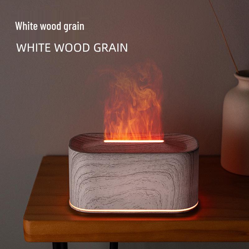 Flame Aromatherapy USB Diffuser with Wood Grain & Seven-Color LED Atmosphere Lamp