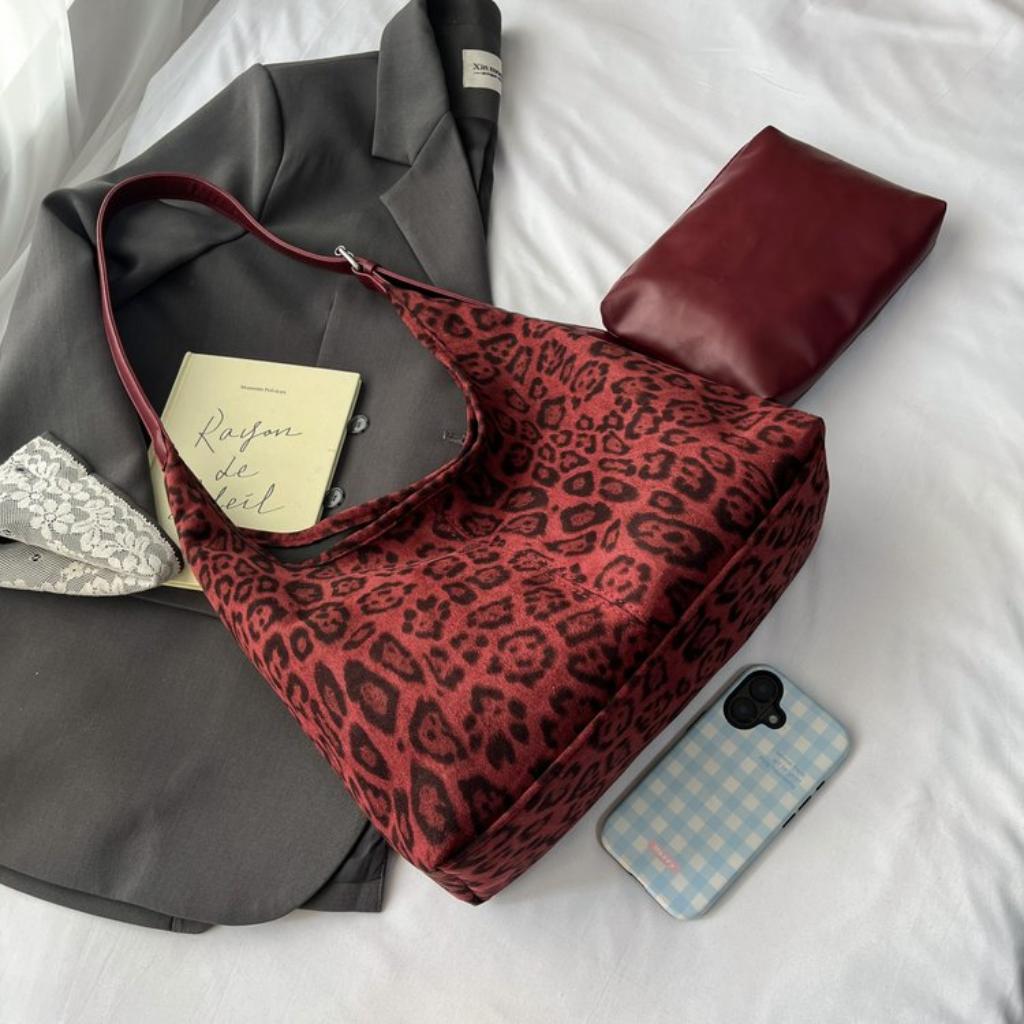 Hobo Bag Women Faux leather Leopard Print Large Capacity Daily Commute