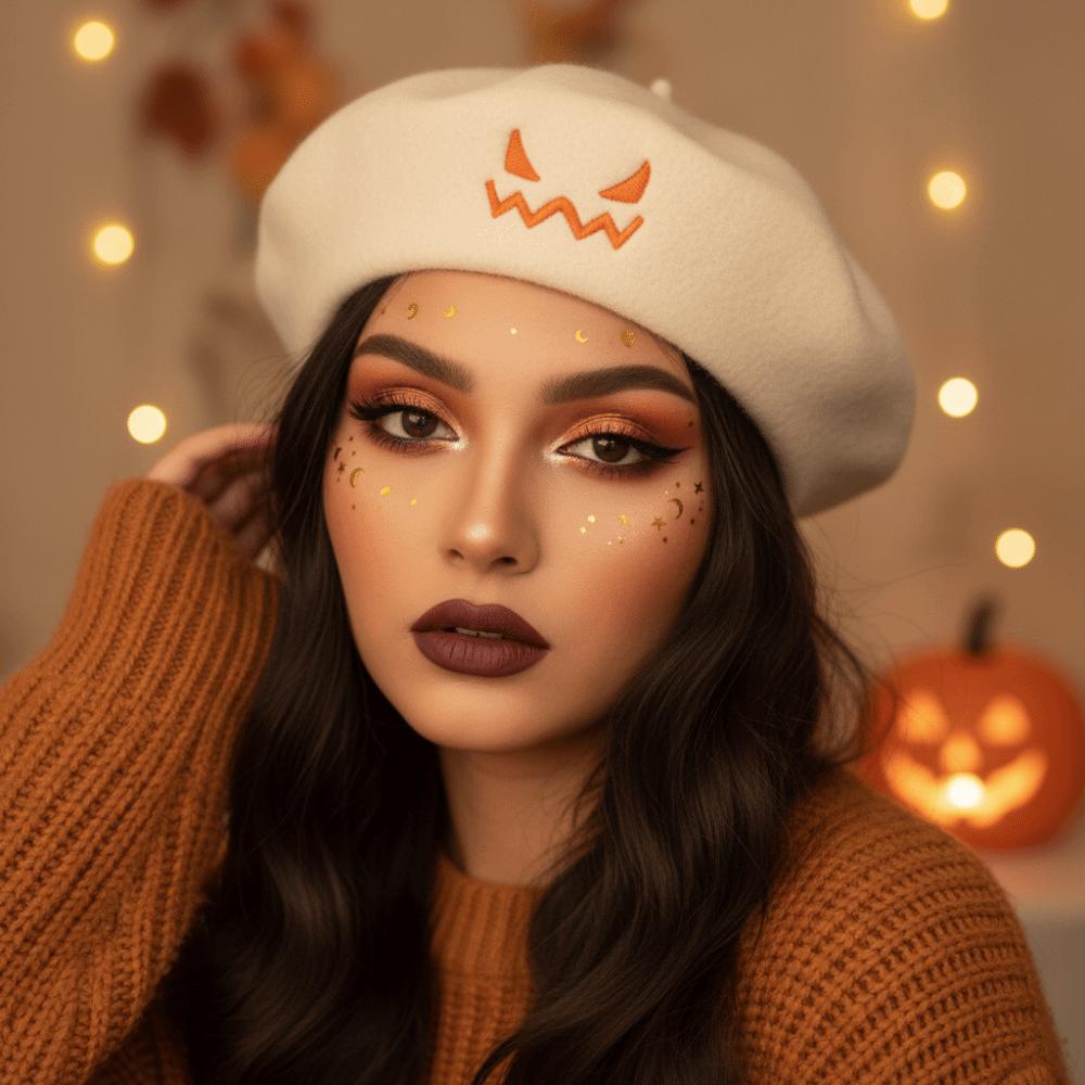 Embroidered Pumpkin Face Cap Lightweight Embroidered Painter Hat Pumpkin Beret Hat  Holiday Gift