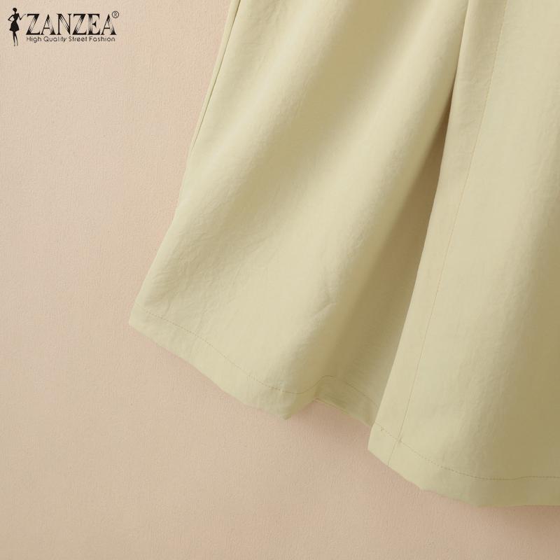 ZANZEA Women Elastic Waist Loose Casual Cropped Pants