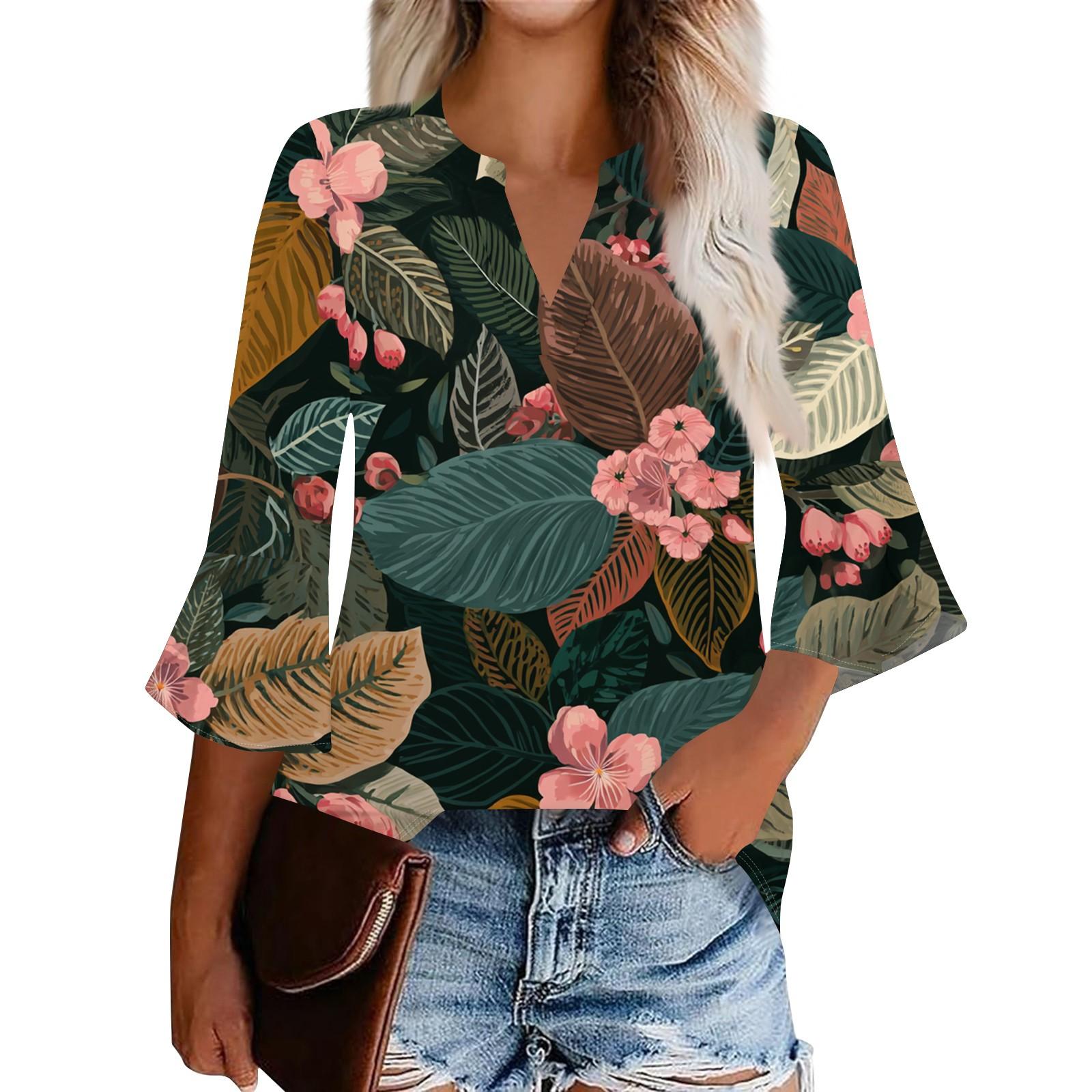 

Женский повседневный модный топ с цветочным принтом, рукавом три четверти и круглым вырезом XL розовый