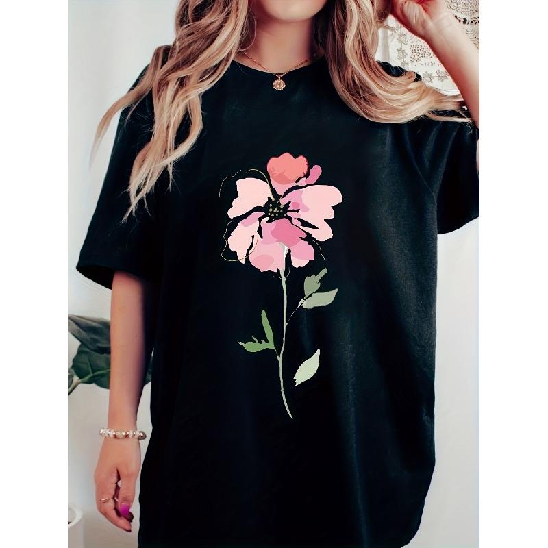 T-Shirt Featuring Watercolor Flowers Made of 100%, Perfect for Spring. A Floral Shirt That Makes a Great Gift for Women