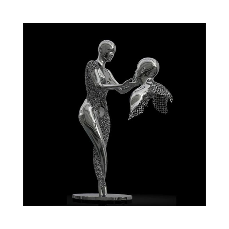 3D Visual Gold Silver Metal Figure Art Statue Canvas Painting Romantic Abstract Posters and Prints Wall Pictures Modern Home Decor for Living Room