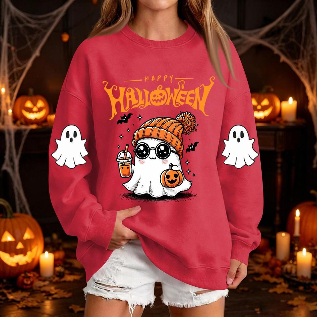Women's Halloween Neck Sweatshirt Casual Print Pullover