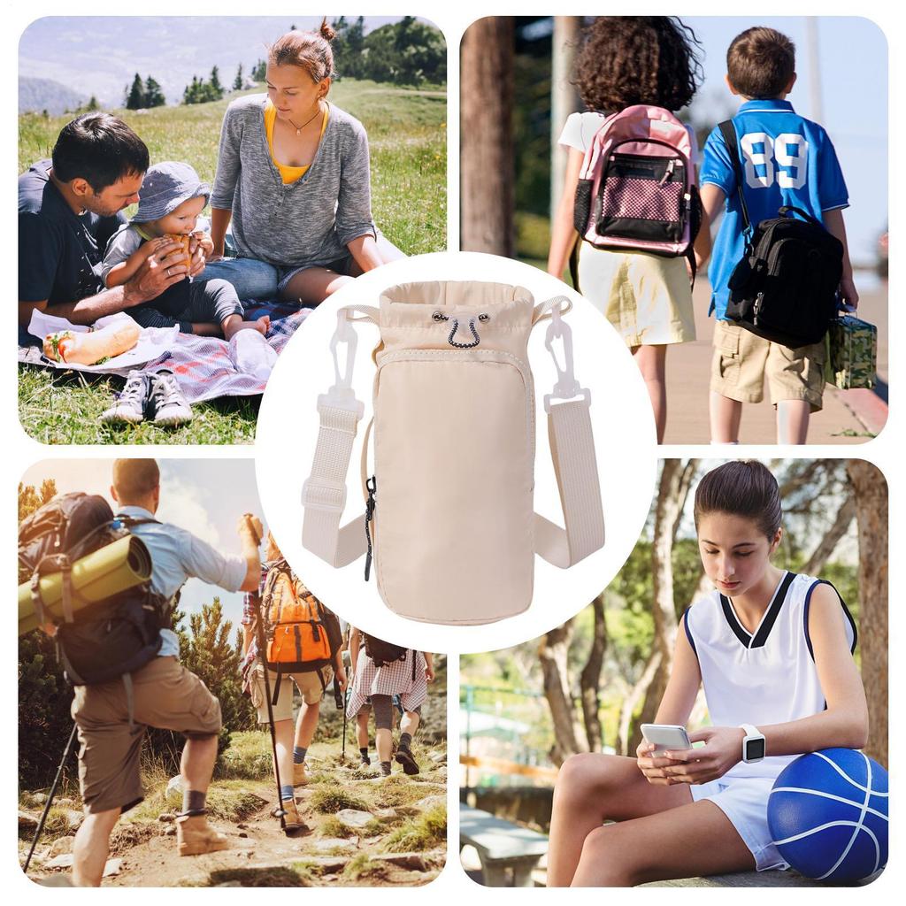 Water Bottle Holder Large Insulated Drawstring Pouch Water Bottle Carrier Bag with Strap for Outdoor Travel Camping Hiking