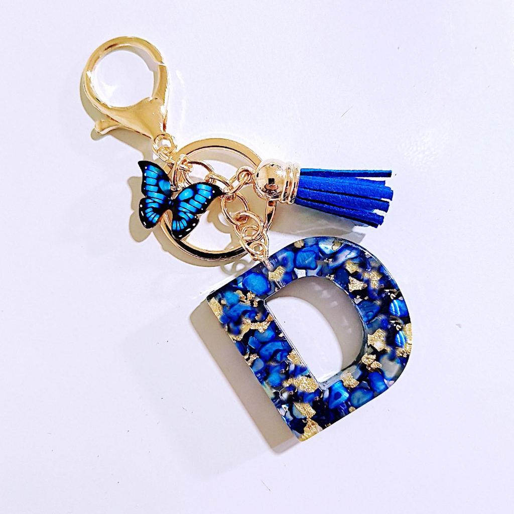 Sapphire Blue Butterfly Tassel Keychain Pendant