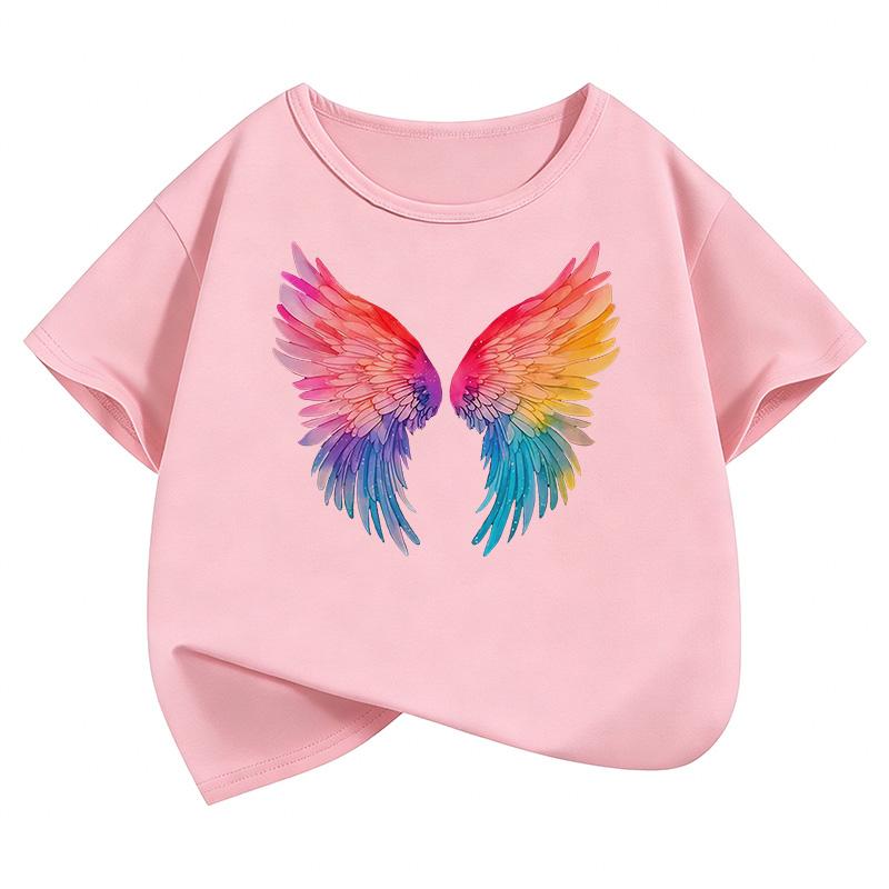 

Fashion Colorful Wing T Shirts Graphic Short Sleeve Kids Children s T-shirt Boys Girls Summer Spring Casual Top Tee Shirt 130 розовый
