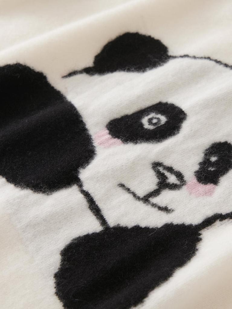 Panda Raglan Sleeve Knit Patchwork T-shirt - Trendy Loose Fit