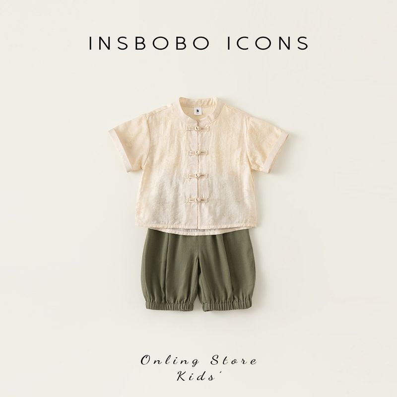 Children s Clothing Han Dynasty National Style New Chinese Style Boy Summer Clothing Beige+Green 100