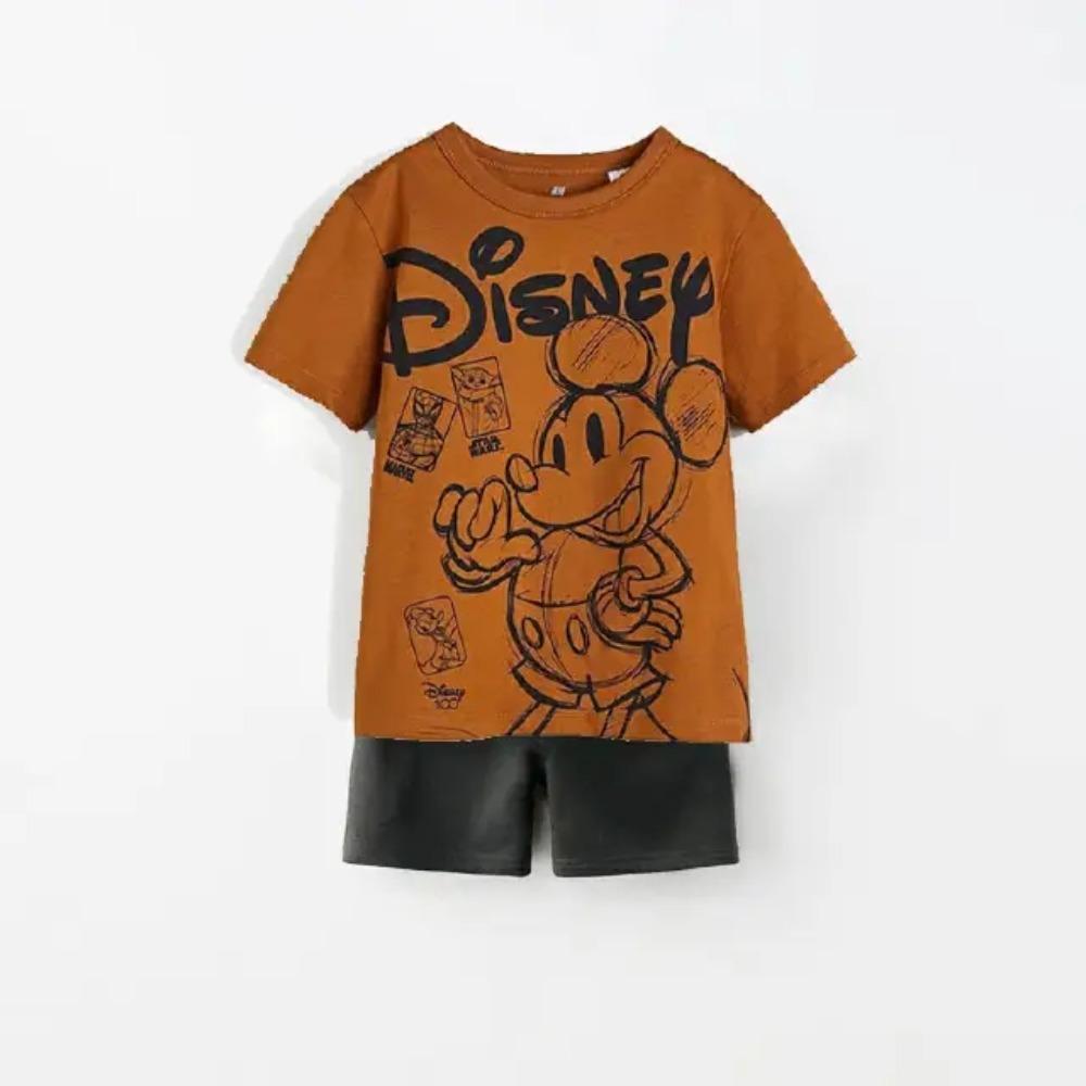 Mickey Print Cute Girl Boy Short Sleeved Set Summer Cartoon Fashion T-shirt+shorts 2-piece Set Children's Clothing Set