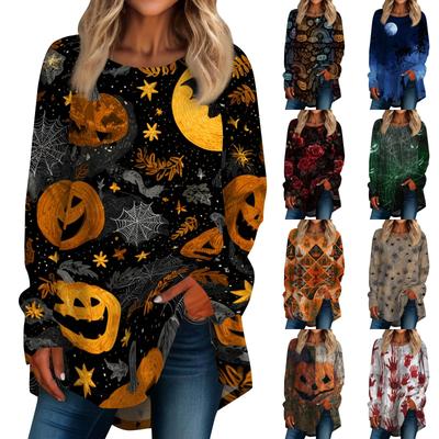 Women's Long Sleeve Halloween T-Shirt Loose Fit Crewneck Casual Print Top