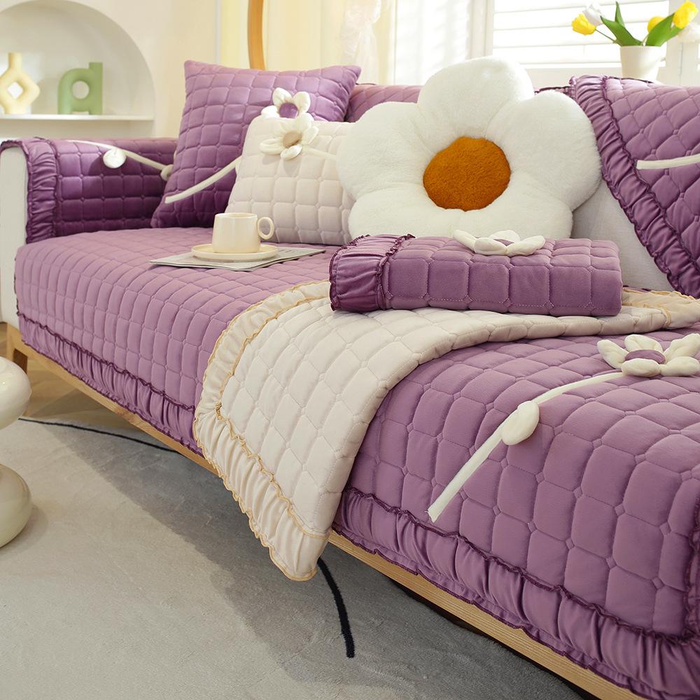 Sofa Cushion Cover Baby Sling Thickened Warm Non-Slip Four Seasons Universal Dutch Plush Solid Color Simple Modern