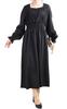 Gold Japan Plus Size Long Square Size 5L Women's Dress, Sleeve, Neck, Shirring, Gathered, Maru-6654, Black,