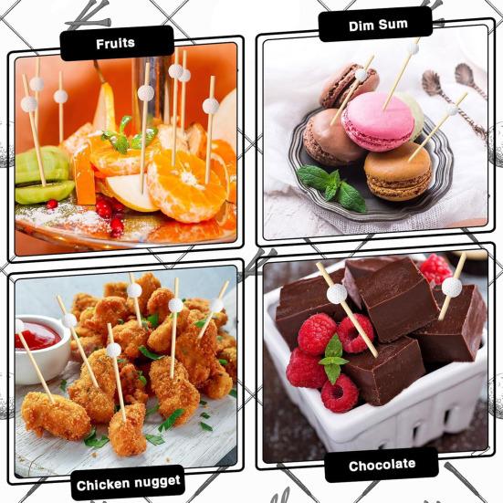 100 Pcs Golf Cocktail Picks, Fancy Toothpicks for Appetizers, Wooden Fruit Skewers Bamboo Food Sticks for Sandwich, Golf Themed Party Decorations