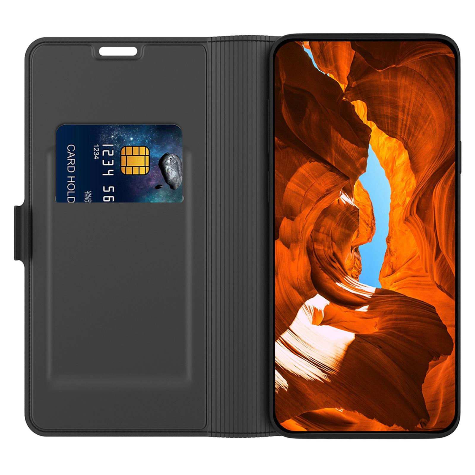 

For Samsung Galaxy S23 Full Protection Phone Cover Card Holder PU Leather+TPU Flip Phone Case Stand Black