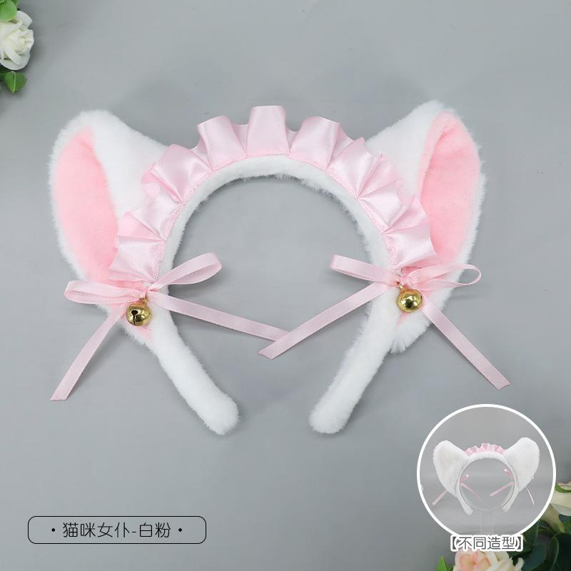 Fatto a mano ragazza Lolita Comic-Con copricapo pizzo fiocco accessori cameriera simulazione orecchie da gatto cerchietto coda da gatto costume