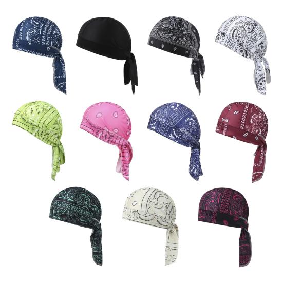 Chapéu Turban com Tiras Longas Ajustáveis Padrão Clássico de Castanha Tecido Macio Respirável Absorvente de Suor Chapéu Lenço de Cabeça