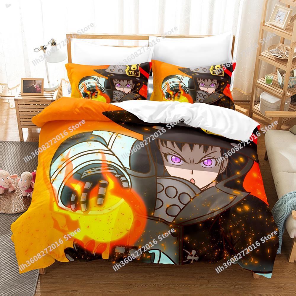 Fire Force Bedding Set Single Twin Full Queen King Size Bed Set Adult Kid Bedroom Three-Piece Suits 3D Print Anime Bed Shee